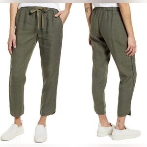 NWT Caslon 100% Linen Pants w Tulip Hem in Green - Size XS Petite
